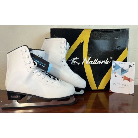Nattork Coolmax Figure Skates Women's Size 10 White NIB - Picture 1 of 16